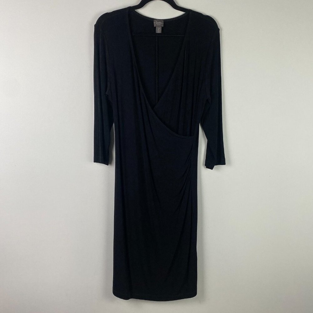 Chicos Travelers Classic Rosemary Wrap Dress Size 2 US L Black 3/4 Sleeve Slinky